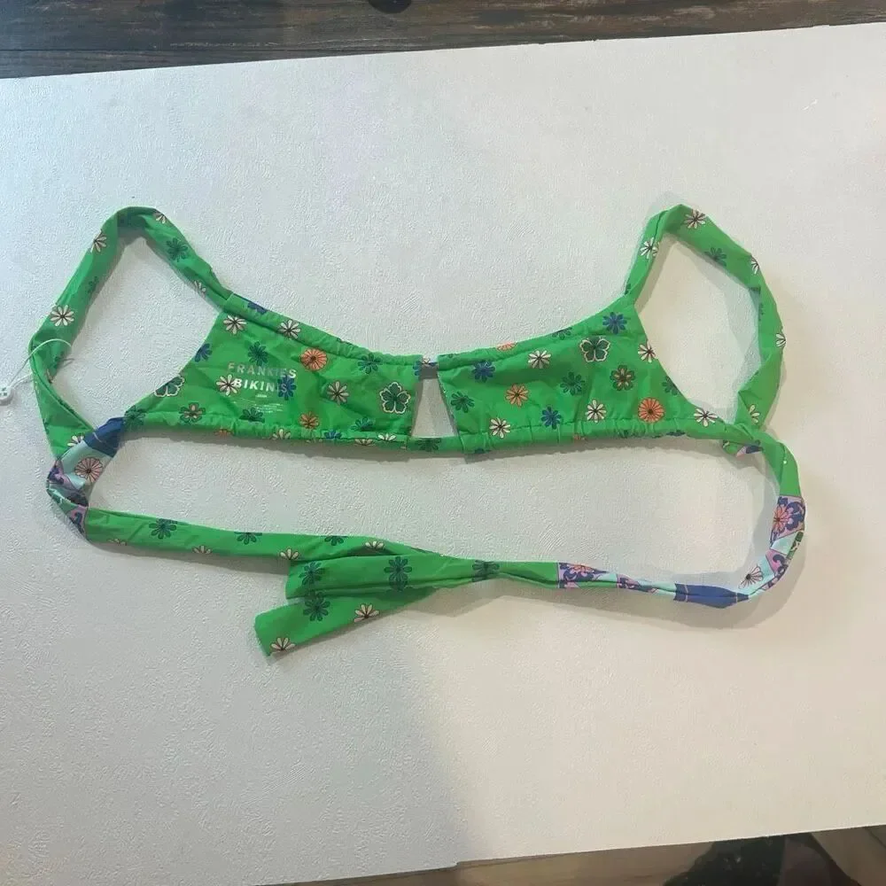 Frankies Bikinis x Browns Willow Top Medium Green Floral Tie Bikini NWT